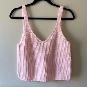 American Apparel Ribbed Cotton Sweater Knit Pastel Pink Cropped Tank Top